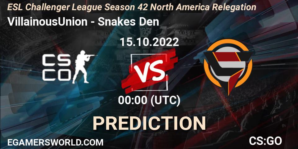 Villainous vs Snakes Den: Match Prediction. 15.10.2022 at 00:00, Counter-Strike (CS2), ESL Challenger League Season 42 North America Relegation
