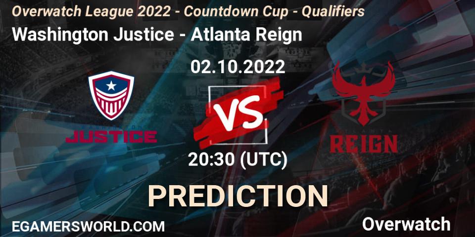 Washington Justice vs Atlanta Reign: Match Prediction. 02.10.2022 at 21:00, Overwatch, Overwatch League 2022 - Countdown Cup - Qualifiers