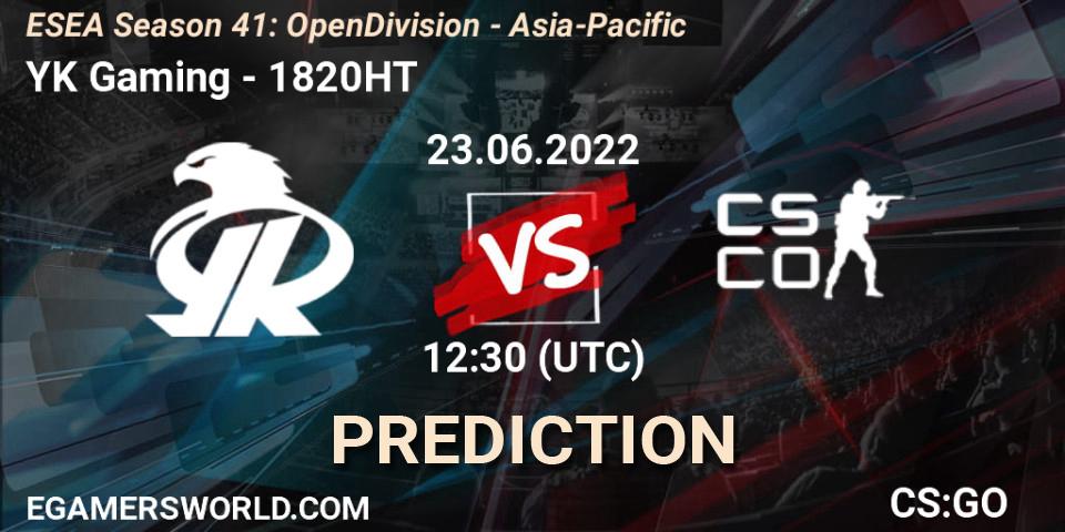 YK Gaming vs 1820HT: Match Prediction. 23.06.2022 at 12:30, Counter-Strike (CS2), ESEA Season 41: Open Division - Asia-Pacific