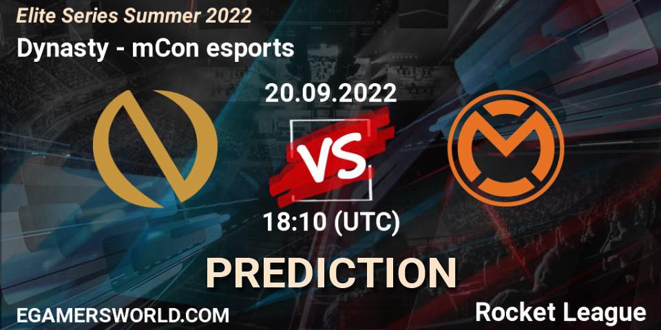 Dynasty vs mCon esports: Match Prediction. 20.09.2022 at 17:20, Rocket League, Elite Series Summer 2022