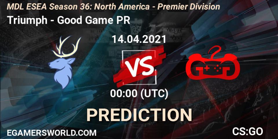 Triumph vs Good Game PR: Match Prediction. 14.04.2021 at 00:00, Counter-Strike (CS2), MDL ESEA Season 36: North America - Premier Division