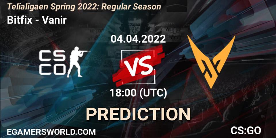 Bitfix vs Vanir: Match Prediction. 04.04.2022 at 18:00, Counter-Strike (CS2), Telialigaen Spring 2022: Regular Season