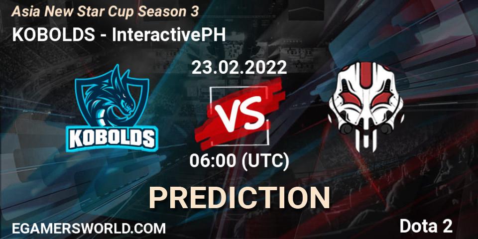 KOBOLDS vs InteractivePH: Match Prediction. 23.02.2022 at 10:29, Dota 2, Asia New Star Cup Season 3