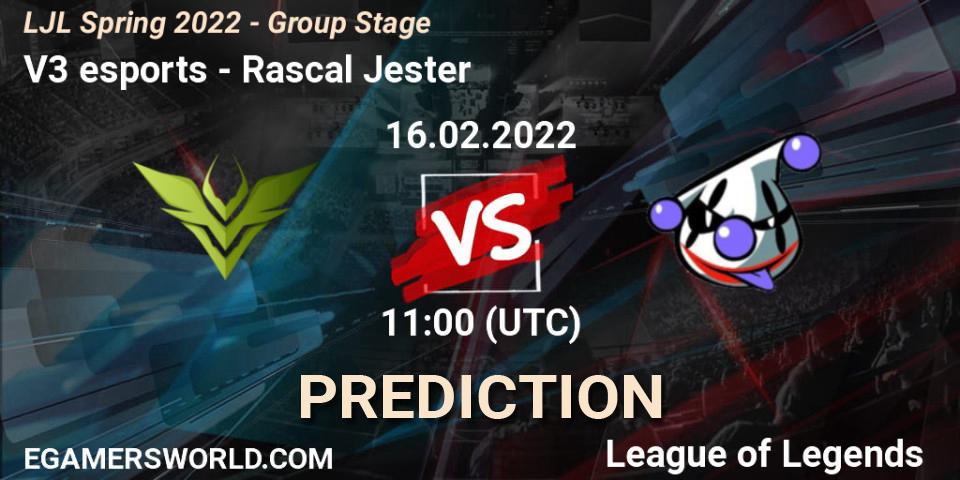 V3 esports vs Rascal Jester: Match Prediction. 16.02.2022 at 11:30, LoL, LJL Spring 2022 - Group Stage