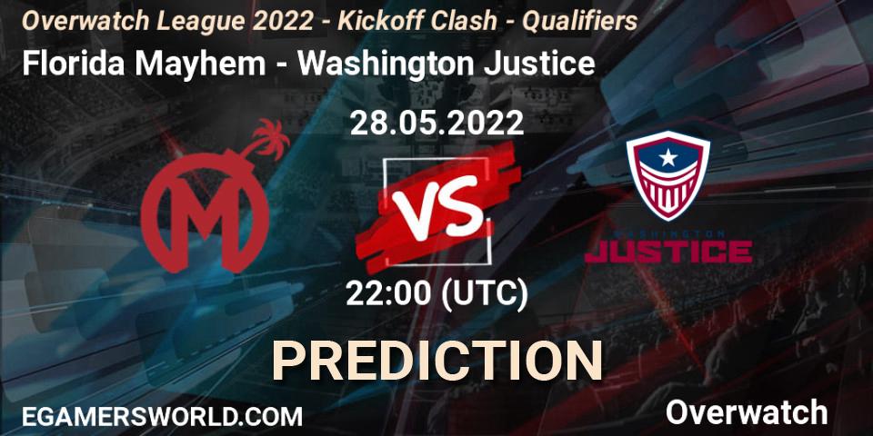 Florida Mayhem vs Washington Justice: Match Prediction. 28.05.22, Overwatch, Overwatch League 2022 - Kickoff Clash - Qualifiers