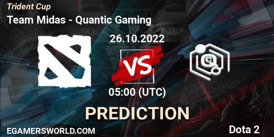 Team Midas vs Quantic Gaming: Match Prediction. 26.10.2022 at 04:59, Dota 2, Trident Cup