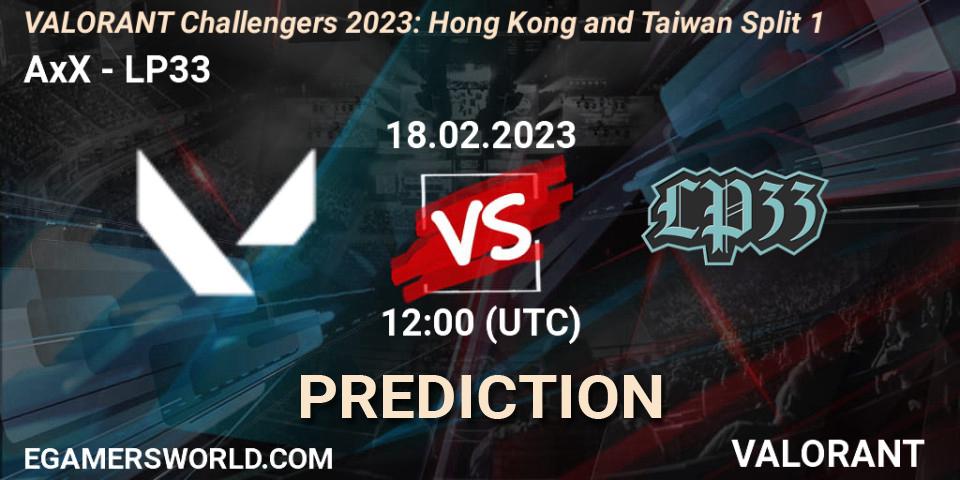 AxX vs LP33: Match Prediction. 18.02.2023 at 09:50, VALORANT, VALORANT Challengers 2023: Hong Kong and Taiwan Split 1