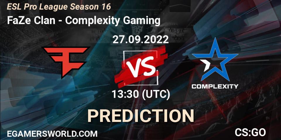 FaZe Clan vs Complexity Gaming: Match Prediction. 27.09.22, CS2 (CS:GO), ESL Pro League Season 16