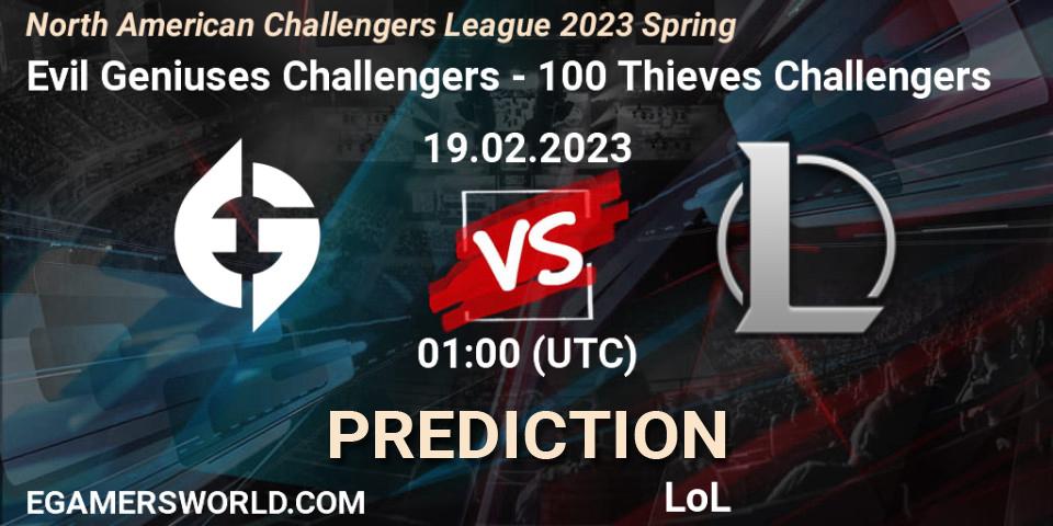 Evil Geniuses Challengers vs 100 Thieves Challengers: Match Prediction. 19.02.23, LoL, NACL 2023 Spring - Group Stage