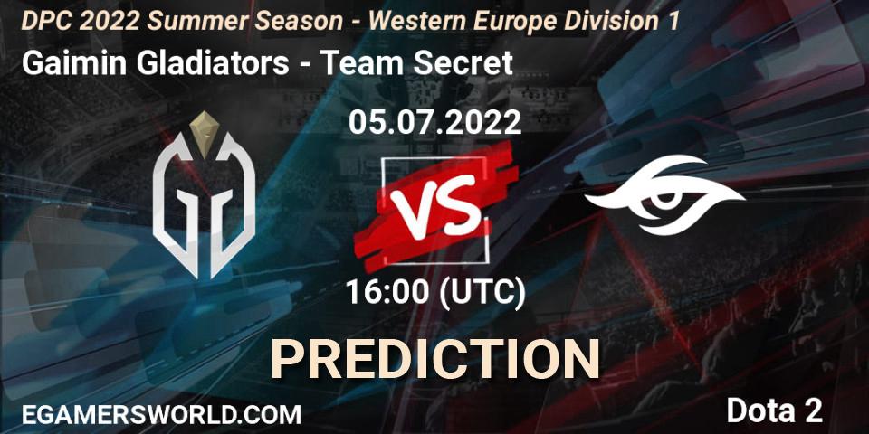Gaimin Gladiators vs Team Secret: Match Prediction. 05.07.2022 at 15:56, Dota 2, DPC WEU 2021/2022 Tour 3: Division I