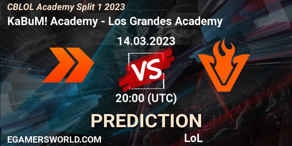 KaBuM! Academy vs Los Grandes Academy: Match Prediction. 14.03.23, LoL, CBLOL Academy Split 1 2023