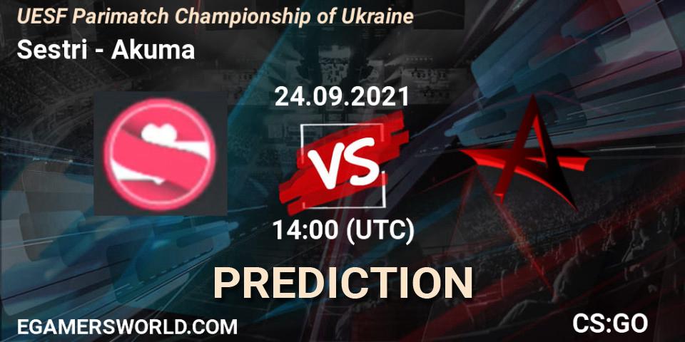 Sestri vs Akuma: Match Prediction. 24.09.2021 at 14:00, Counter-Strike (CS2), UESF Parimatch Championship of Ukraine