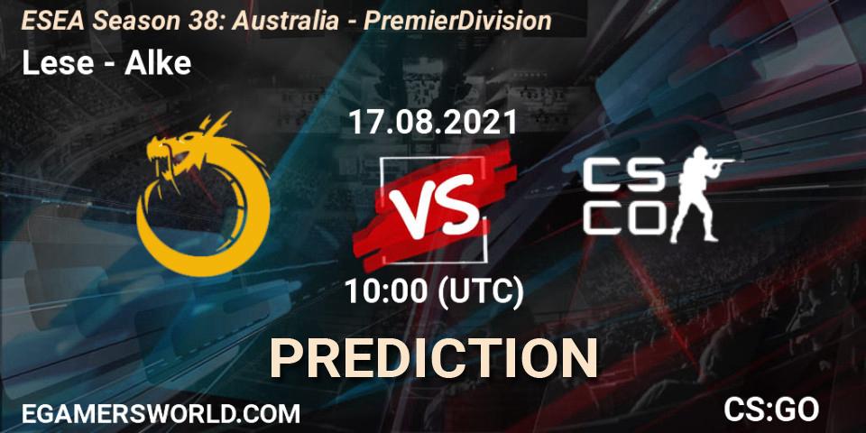 Lese vs Alke: Match Prediction. 17.08.2021 at 10:00, Counter-Strike (CS2), ESEA Season 38: Australia - Premier Division
