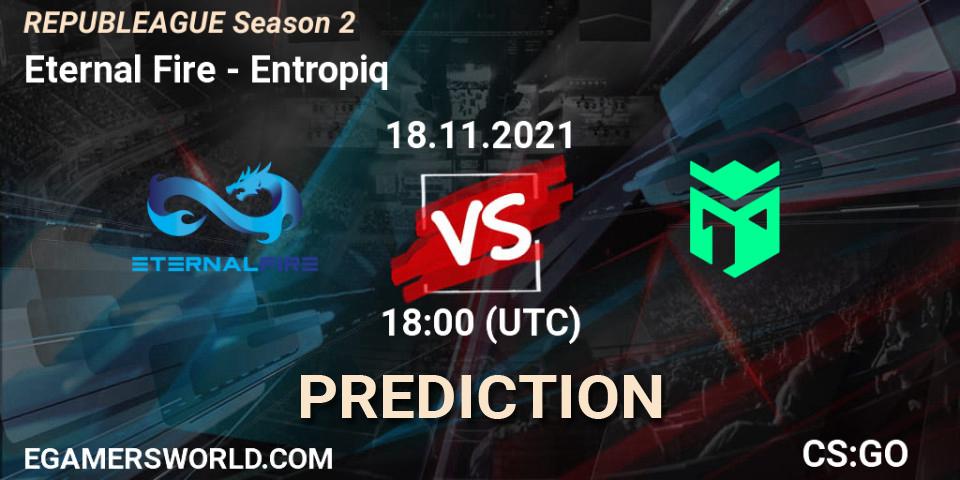 Eternal Fire vs Entropiq: Match Prediction. 18.11.2021 at 19:20, Counter-Strike (CS2), REPUBLEAGUE Season 2