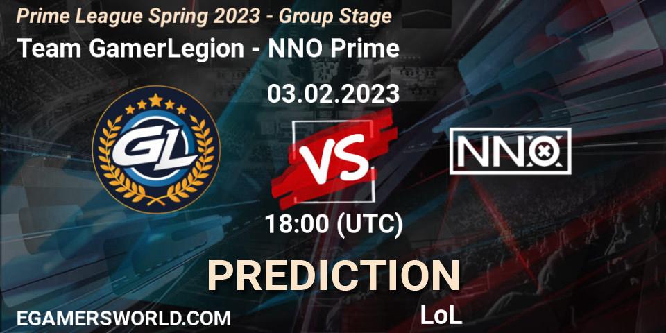 Team GamerLegion vs NNO Prime: Match Prediction. 03.02.2023 at 20:00, LoL, Prime League Spring 2023 - Group Stage
