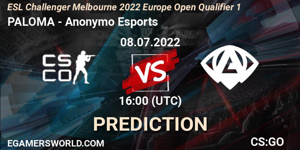 PALOMA vs Anonymo Esports: Match Prediction. 08.07.22, CS2 (CS:GO), ESL Challenger Melbourne 2022 Europe Open Qualifier 1