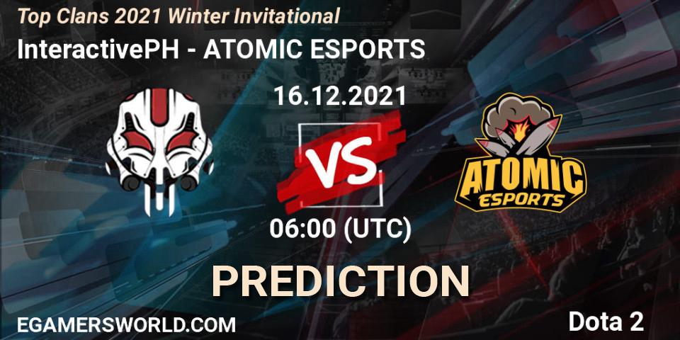 InteractivePH vs ATOMIC ESPORTS: Match Prediction. 16.12.2021 at 07:21, Dota 2, Top Clans 2021 Winter Invitational