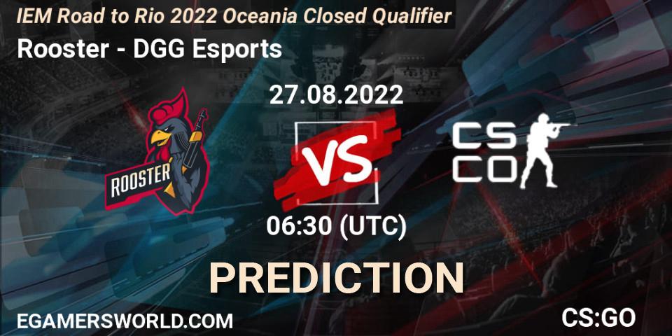Rooster vs DGG Esports: Match Prediction. 27.08.2022 at 06:30, Counter-Strike (CS2), IEM Road to Rio 2022 Oceania Closed Qualifier