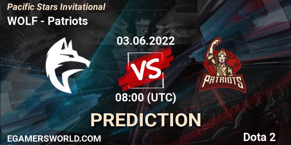 WOLF vs Patriots: Match Prediction. 03.06.2022 at 08:02, Dota 2, Pacific Stars Invitational