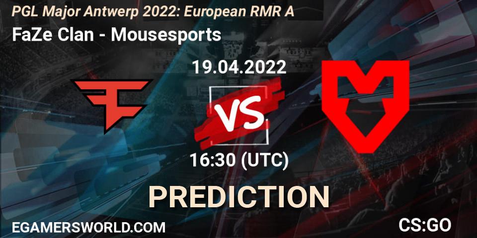 FaZe Clan vs Mousesports: Match Prediction. 19.04.22, CS2 (CS:GO), PGL Major Antwerp 2022: European RMR A