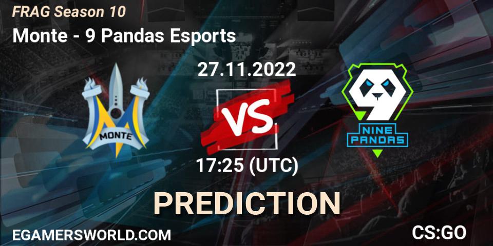 Monte vs 9 Pandas Esports: Match Prediction. 27.11.2022 at 17:20, Counter-Strike (CS2), FRAG Season 10