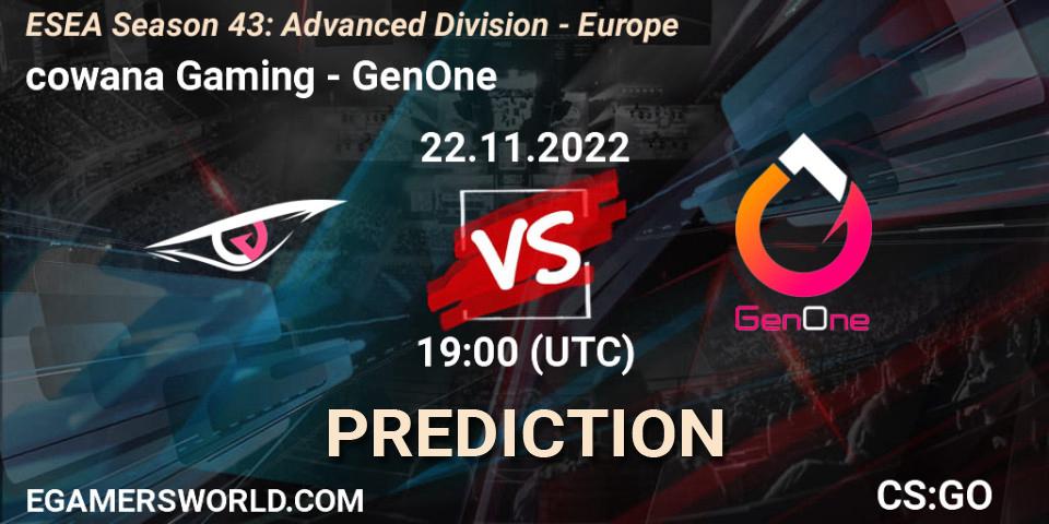 cowana Gaming vs GenOne: Match Prediction. 22.11.22, CS2 (CS:GO), ESEA Season 43: Advanced Division - Europe