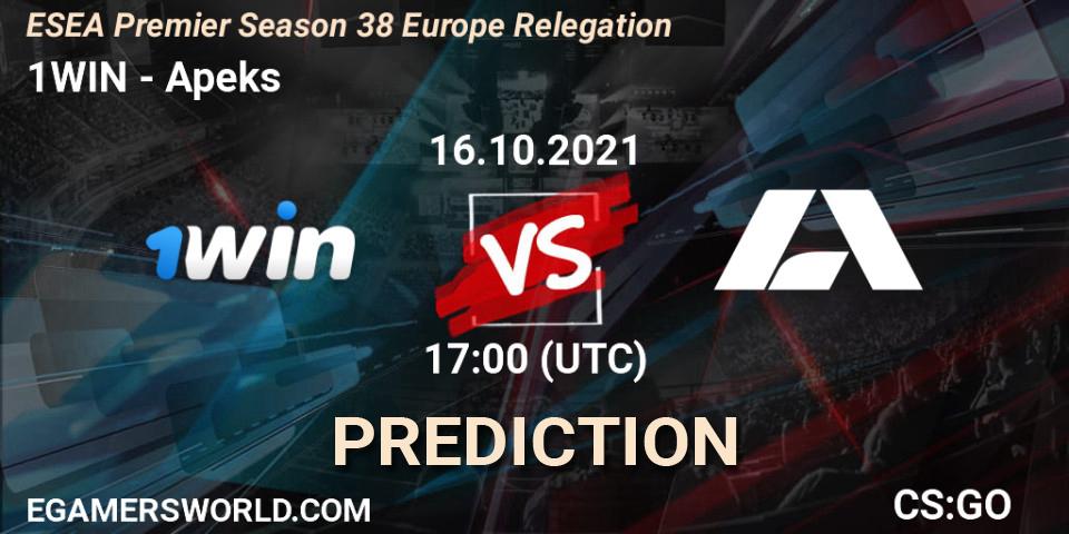 1WIN vs Apeks: Match Prediction. 16.10.2021 at 17:00, Counter-Strike (CS2), ESEA Premier Season 38 Europe Relegation