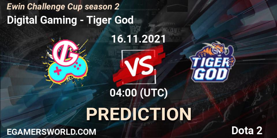 Digital Gaming vs Tiger God: Match Prediction. 16.11.2021 at 04:25, Dota 2, Ewin Challenge Cup season 2