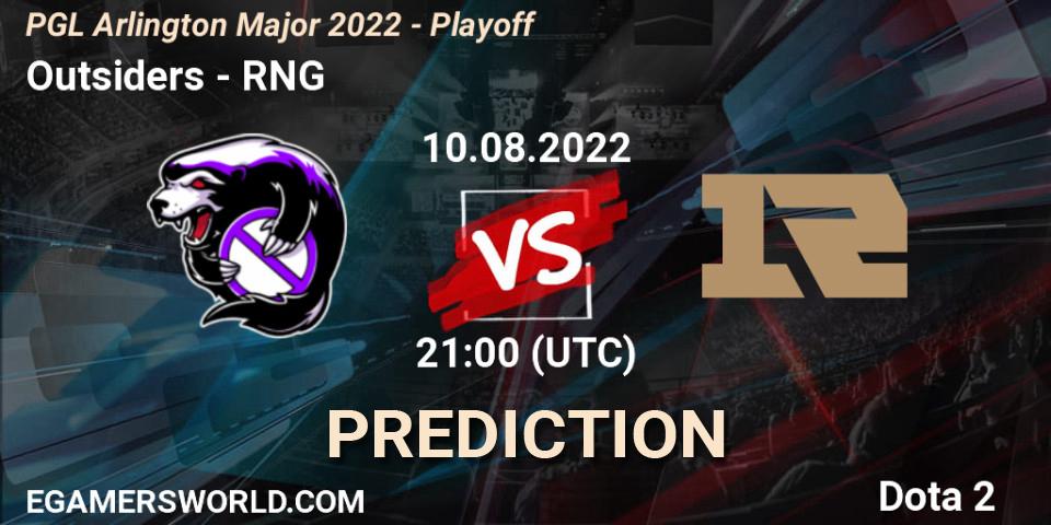 Outsiders vs RNG: Match Prediction. 10.08.2022 at 22:30, Dota 2, PGL Arlington Major 2022 - Playoff