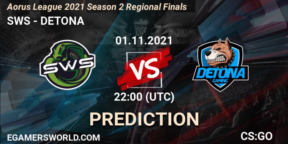 SWS vs DETONA: Match Prediction. 01.11.21, CS2 (CS:GO), Aorus League 2021 Season 2 Regional Finals