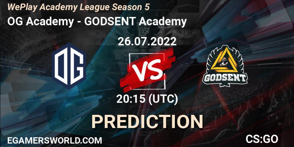 OG Academy vs GODSENT Academy: Match Prediction. 26.07.2022 at 20:15, Counter-Strike (CS2), WePlay Academy League Season 5