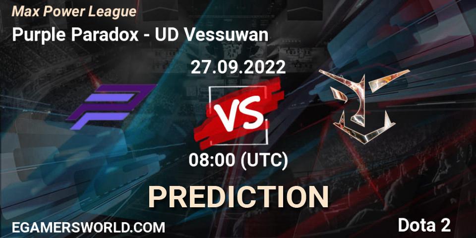 Purple Paradox vs UD Vessuwan: Match Prediction. 27.09.2022 at 08:10, Dota 2, Max Power League