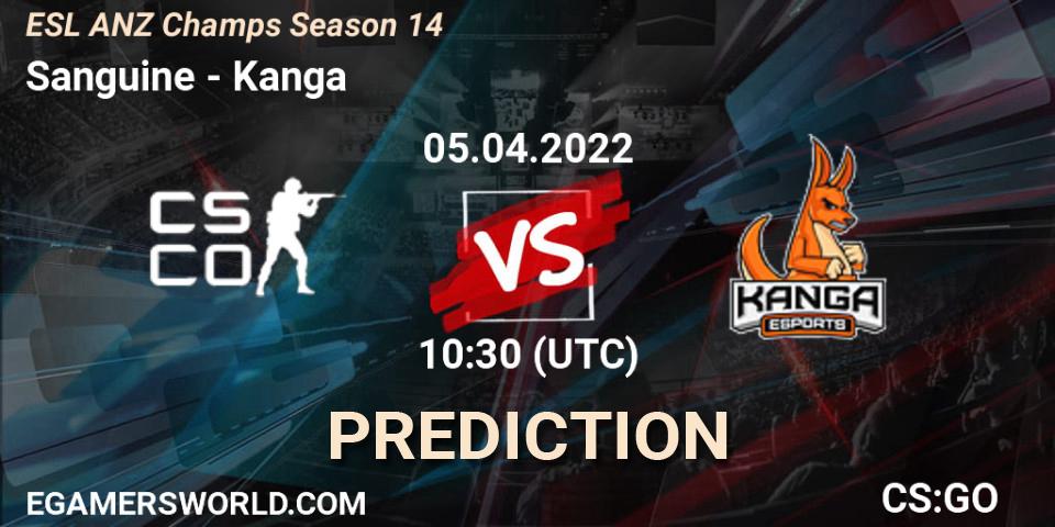 Sanguine vs Kanga: Match Prediction. 05.04.2022 at 10:30, Counter-Strike (CS2), ESL ANZ Champs Season 14