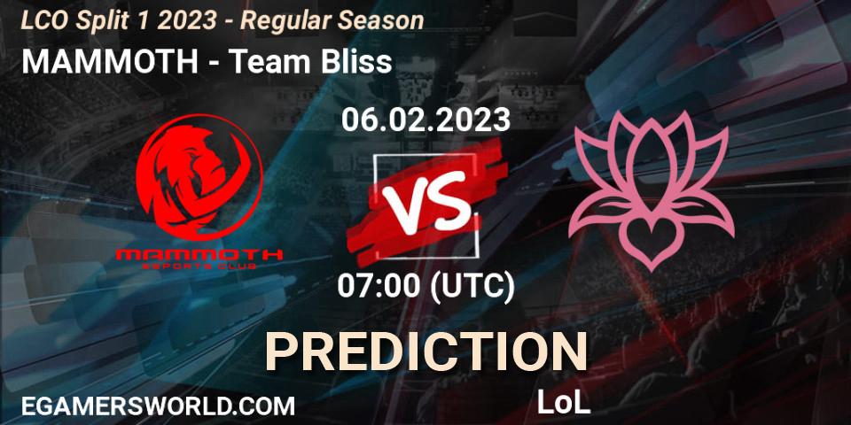 MAMMOTH vs Team Bliss: Match Prediction. 06.02.23, LoL, LCO Split 1 2023 - Regular Season