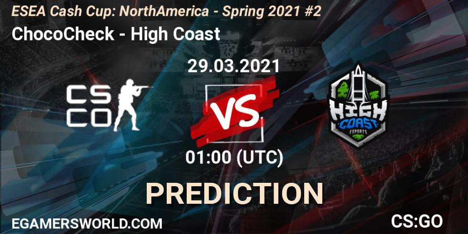 ChocoCheck vs High Coast: Match Prediction. 29.03.2021 at 00:10, Counter-Strike (CS2), ESEA Cash Cup: North America - Spring 2021 #2