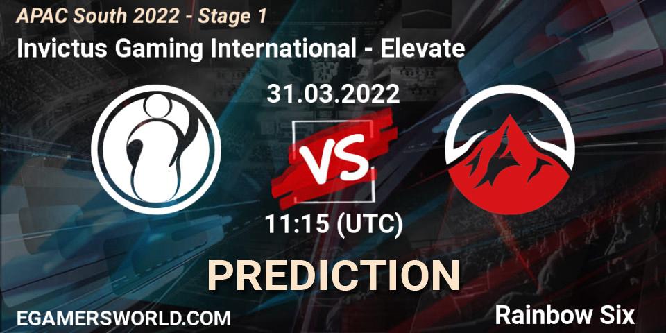 Invictus Gaming International vs Elevate: Match Prediction. 31.03.2022 at 11:15, Rainbow Six, APAC South 2022 - Stage 1