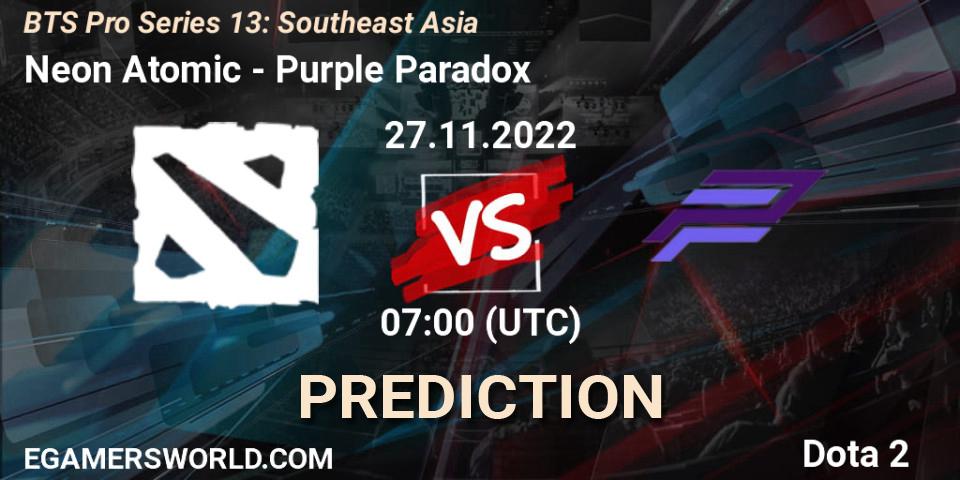 Neon Atomic vs Purple Paradox: Match Prediction. 27.11.22, Dota 2, BTS Pro Series 13: Southeast Asia