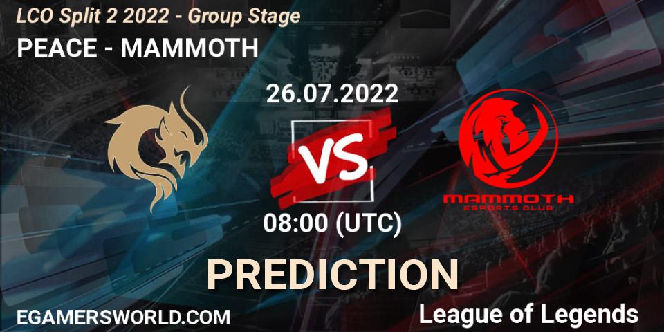 PEACE vs MAMMOTH: Match Prediction. 26.07.2022 at 08:00, LoL, LCO Split 2 2022 - Group Stage