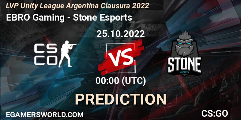 EBRO Gaming vs Stone Esports: Match Prediction. 25.10.2022 at 01:00, Counter-Strike (CS2), LVP Unity League Argentina Clausura 2022