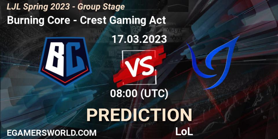 Burning Core vs Crest Gaming Act: Match Prediction. 17.03.23, LoL, LJL Spring 2023 - Group Stage