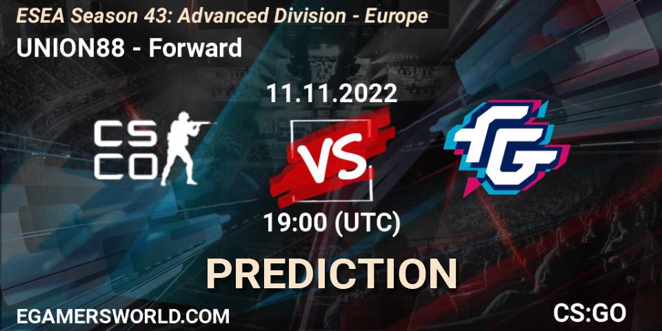 UNION88 vs Forward: Match Prediction. 11.11.2022 at 19:00, Counter-Strike (CS2), ESEA Season 43: Advanced Division - Europe