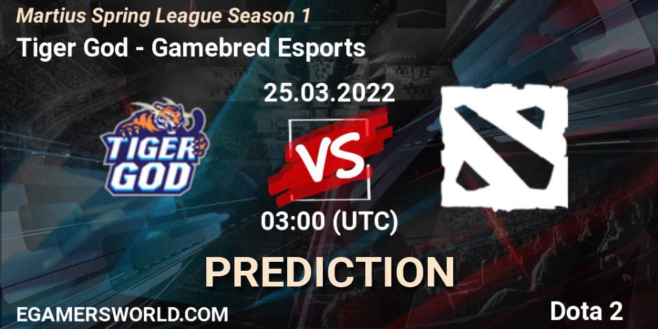 Tiger God vs Gamebred Esports: Match Prediction. 25.03.2022 at 03:19, Dota 2, Martius Spring League Season 1