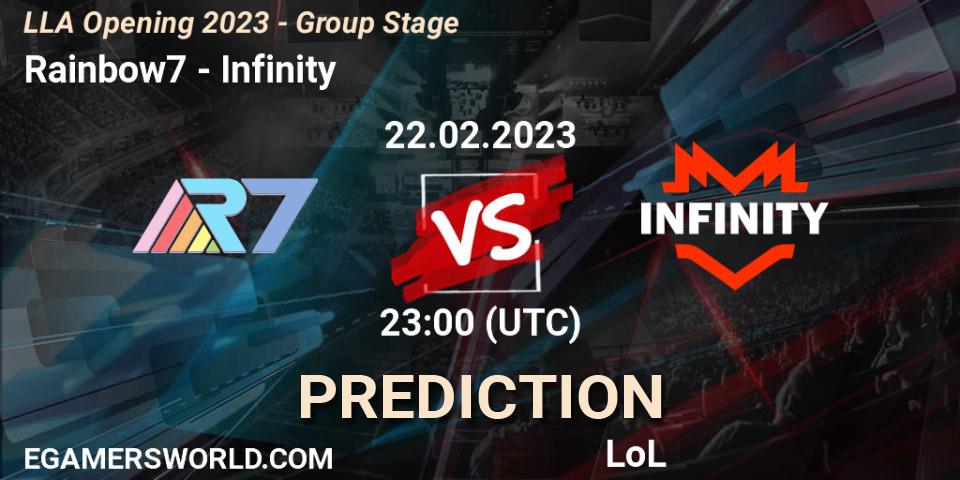 Rainbow7 vs Infinity: Match Prediction. 23.02.2023 at 01:00, LoL, LLA Opening 2023 - Group Stage