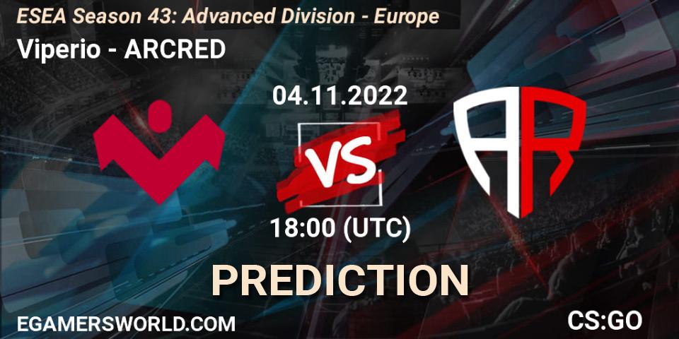 Viperio vs ARCRED: Match Prediction. 04.11.22, CS2 (CS:GO), ESEA Season 43: Advanced Division - Europe