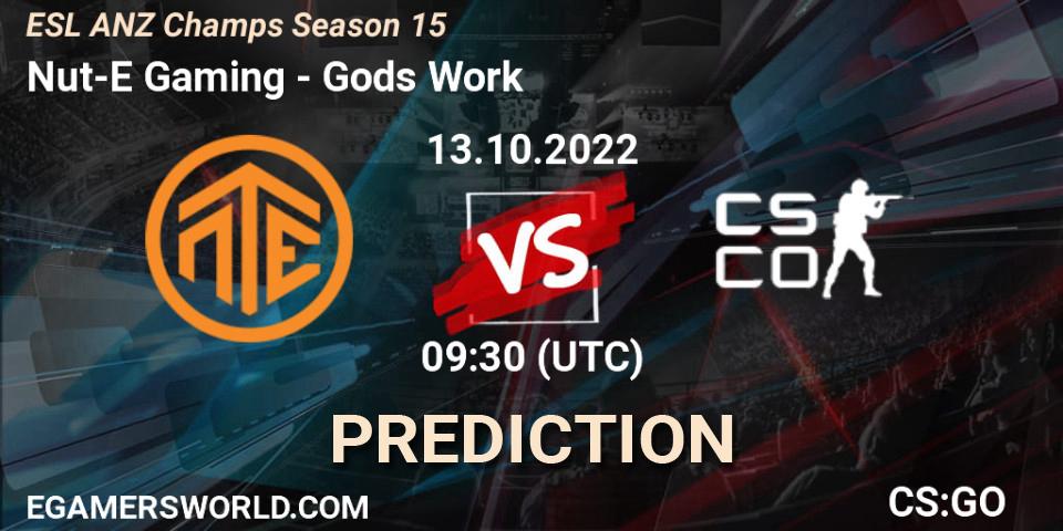 Nut-E Gaming vs Gods Work: Match Prediction. 13.10.2022 at 11:10, Counter-Strike (CS2), ESL ANZ Champs Season 15