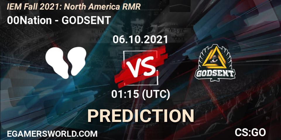 00Nation vs GODSENT: Match Prediction. 06.10.2021 at 01:45, Counter-Strike (CS2), IEM Fall 2021: North America RMR