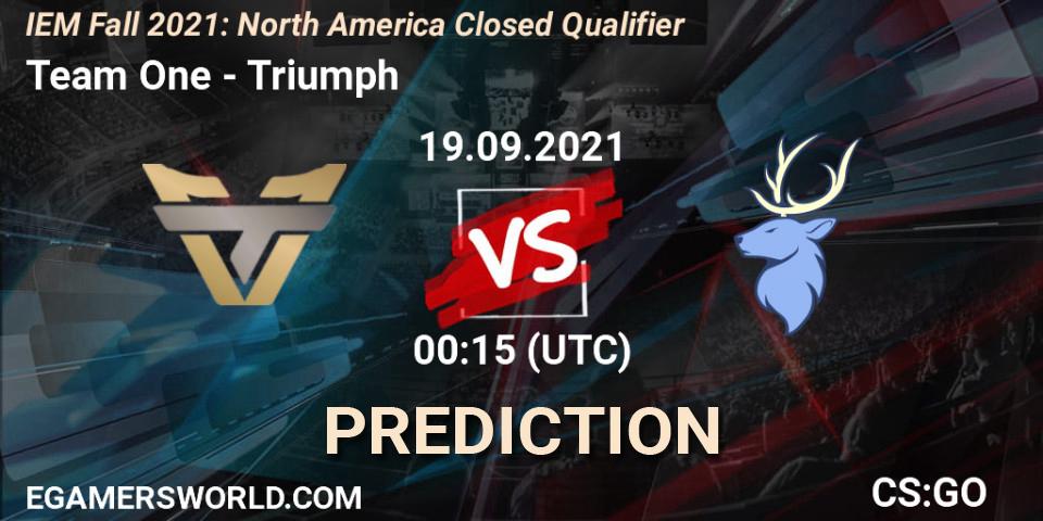 Team One vs Triumph: Match Prediction. 19.09.2021 at 00:15, Counter-Strike (CS2), IEM Fall 2021: North America Closed Qualifier