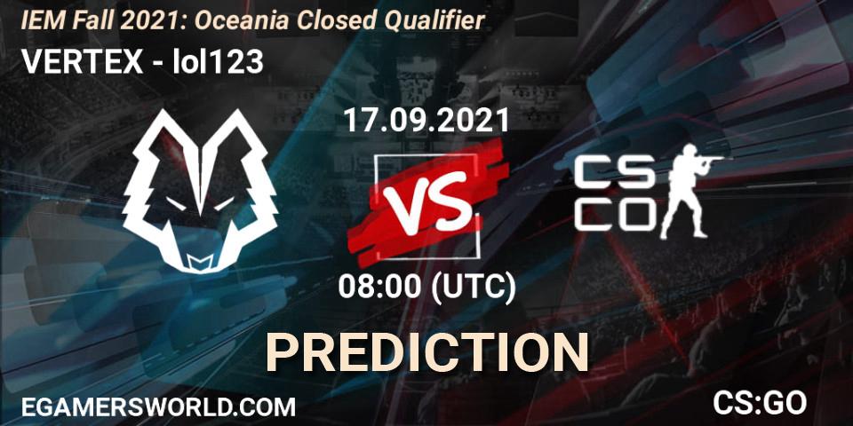 VERTEX vs lol123: Match Prediction. 17.09.21, CS2 (CS:GO), IEM Fall 2021: Oceania Closed Qualifier