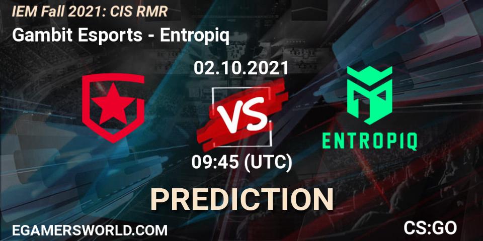 Gambit Esports vs Entropiq: Match Prediction. 02.10.2021 at 09:45, Counter-Strike (CS2), IEM Fall 2021: CIS RMR