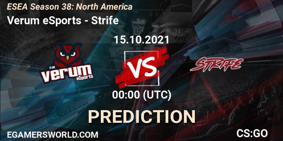 Verum eSports vs Strife: Match Prediction. 15.10.2021 at 00:00, Counter-Strike (CS2), ESEA Season 38: North America 